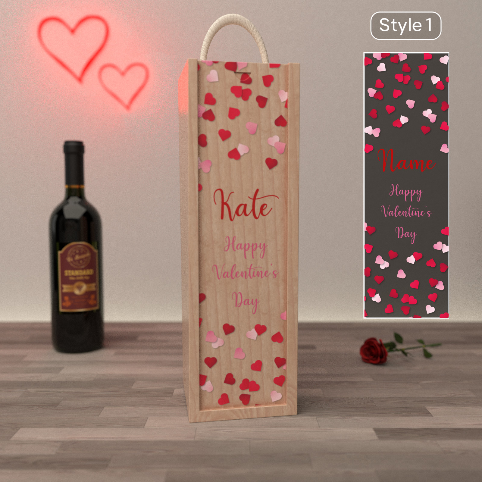 Personalised Wine Box Valentines Day Gift | Wooden Gift for Him or Her