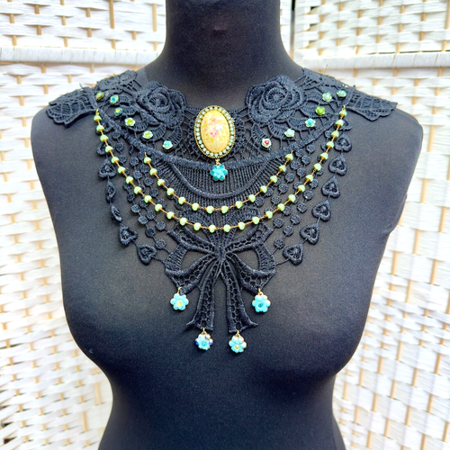 Beautiful Necklace Fabric Choker  With Colorful Crystals  By Michal Negrin #3# - Picture 10 of 13