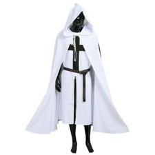 Medieval Teutonic Knight White Tunic  Cloak Renaissance Best Halloween Costume