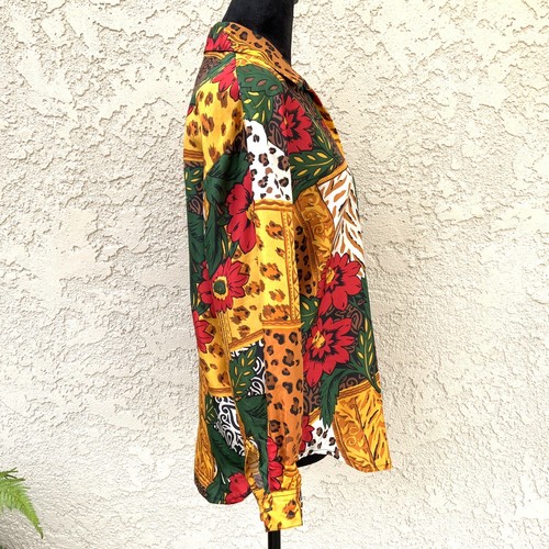 Vintage Laura & Jayne 100% seta taglia PL? Blusa floreale con bottoni manica lunga Mul - Foto 6 di 19