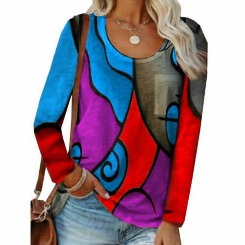 Damen Rundhals abstrakt Tunika lässig Tops Pullover Tee Camisole Weste T-Shirts - Bild 11 von 17