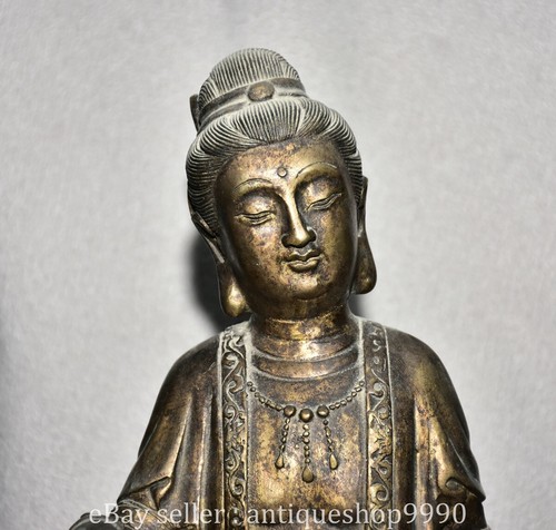 12" Old Chinese Buddhism Copper Kwan-yin Guan Yin Goddess Statue Sculpture - Picture 2 of 10