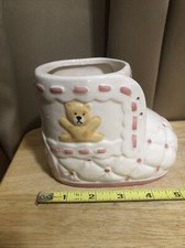 Vtg Nursery Baby Planter Single Bootie Bear Pink White  44-12 Unmarked