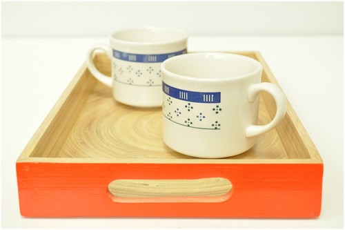 Handmade Lacquer Bamboo Rectangular Tray Serving Decorative Tray Hi Gloss orange - Picture 29 of 41