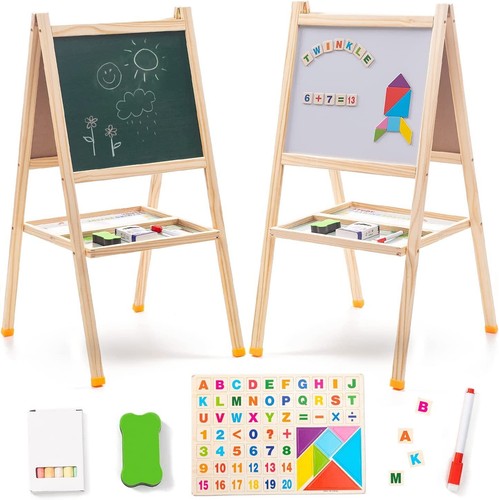 2 in 1 Holz Staffelei Whiteboard Tafel Groß Holz Kinder Zeichnen Kunst Kreide  - Bild 33 von 47