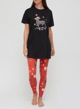 V by Very Christmas Dog Pyjama Set T-Shirt and Leggings UK 12-14