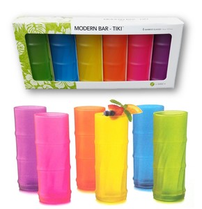 SET-OF-SIX-6-LIBBEY-MODERN-BAR-COLORFUL-TIKI-BAMBOO-GLASSES-COOLER-GLASS-16-OZ