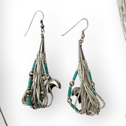 Conjunto de aretes collar turquesa oso plata líquida joyería Carlisle esterlina 925 - Imagen 4 de 13