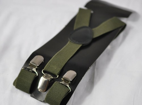 Dark Olive Green Army Green Cotton Bow Tie + Suspenders Braces for All Ages - Picture 2 of 8