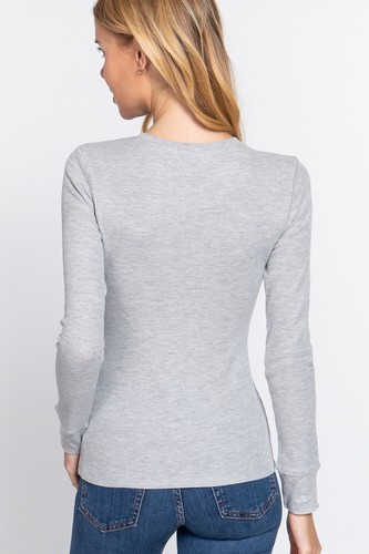 Womens Henley Warm Soft Thermal Top Button T-Shirt Waffle Knit Layering - Picture 34 of 52