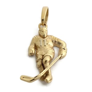14k Yellow Gold Hockey Player Pendant