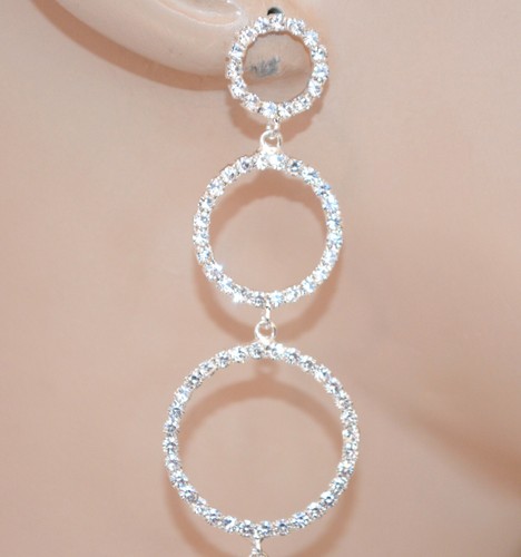 Orecchini donna argento strass cerchi pendenti lunghi cristalli brillantini UW18 - Foto 2 di 3