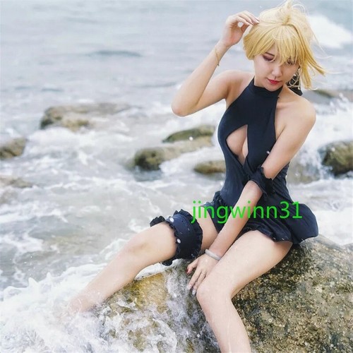 Anime Fate Alter Saber Cosplay School Swimsuit Women Black Swimwear Uniform Gift - Picture 6 of 14