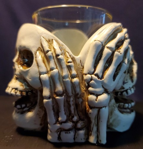 💀 2011 Yankee Candle Boney Bunch See Hear Speak No Evil Halloween Skull Votive - Picture 3 of 14