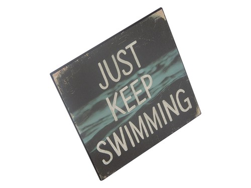 Just Keep Swimming Motivational Inspirational Wall Decor Wooden Sign 5" x 5" - Picture 2 of 4