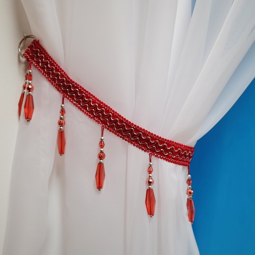 Voile Swags Crystal Beaded - All Colours - Pelmet Valance - Net Curtains Swag - Picture 69 of 78