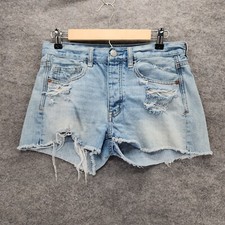 American Eagle Shorts Womens 4 Distressed Blue Denim Low Rise 30" Waist