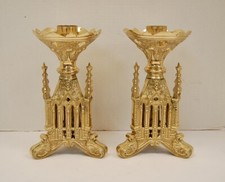 Pair of Ornate Brass Gothic Church Altar Candlesticks  34sh 