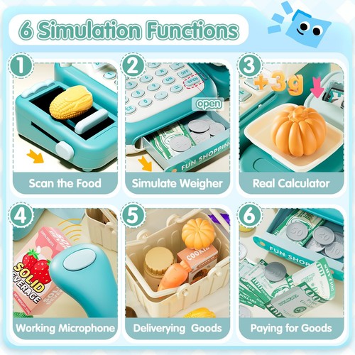 STACTCUTE 49PCS Pretend Play Cash Register Toy Set for Kids with Real Calcula... - Picture 3 of 6