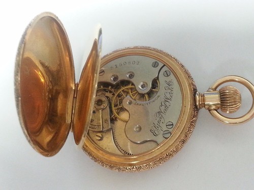 ELGIN GENUINE 14KT GOLD 1893 ANTIQUE TRIPLE HUNTER POCKET WATCH. - Picture 9 of 12