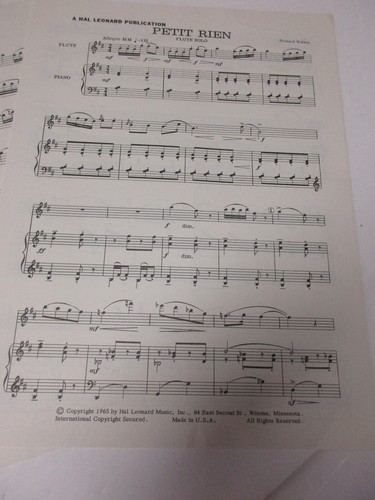 Richard Walker Petit Rien Flute Solo Piano Music Hal Leonard - Picture 3 of 4