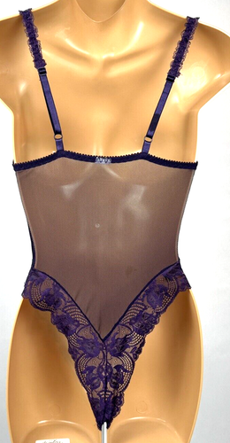 Vintage Victorias Secret Teddy Bodysuit Lace Stretch Lingerie Purple Eggplant - Picture 10 of 11