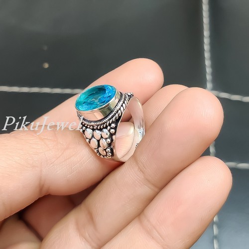 Anello da uomo attraente in argento sterling 925 con pietre preziose di... - Foto 7 di 9