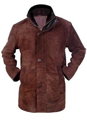 Mens Sheriff Walt Robert Taylor Real Suede Leather Long Coat Brown Leather Trench Coat
