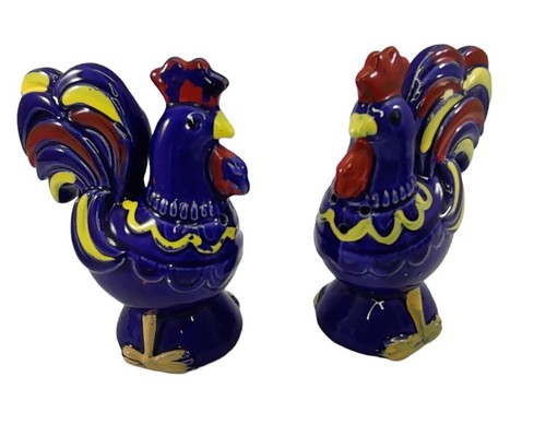 Vintage Enesco Salt and Pepper Shakers Set Pair Blue Roosters Japan READ!! - Picture 3 of 15