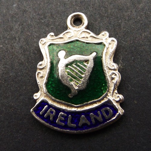IRLAND Vintage Sterlingsilber und Emaille Reise Land Ort Charm irische Harfe