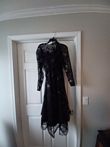 Mac Duggal 67951 Black Embellished Illusion Long Sleeve Midi Dress| Size 16 - Picture 4 of 4
