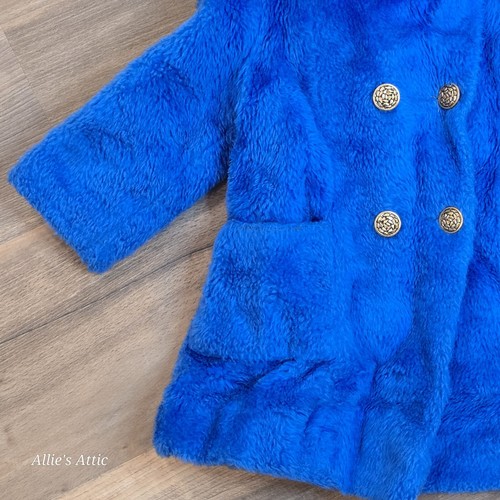 Girls Blue Gold Button Faux Fur Kids Vintage Coat Lined Peacoat Cachcach 5T* - Picture 3 of 9