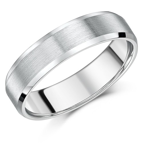 Platinum Flat Court Shaped Matt & Polished Bevelled Edge 6mm Wedding Band - Picture 1 of 3