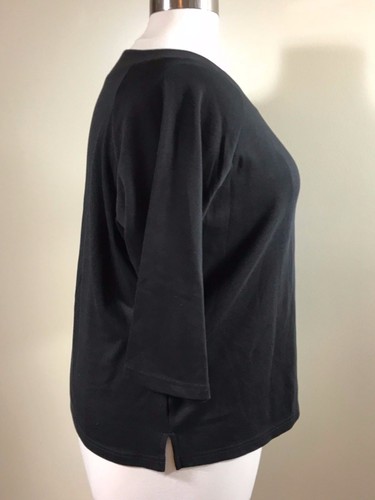 RELATIVITY Talla Grande 2X Mujer Negra Elástica Tejida Cuello de Barco Mangas 3/4 Camisa - Imagen 4 de 5