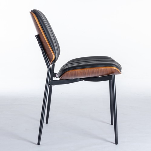 Set of 2 Retro PU Leather Dining Room Chairs +Bentwood Back Metal Legs Black - Picture 6 of 10
