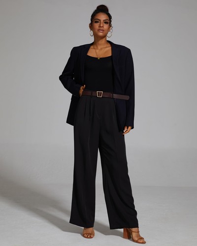 Women's Wide Leg Pants High Elastic Waisted in The Back Business Work Trouser... - Picture 2 of 6