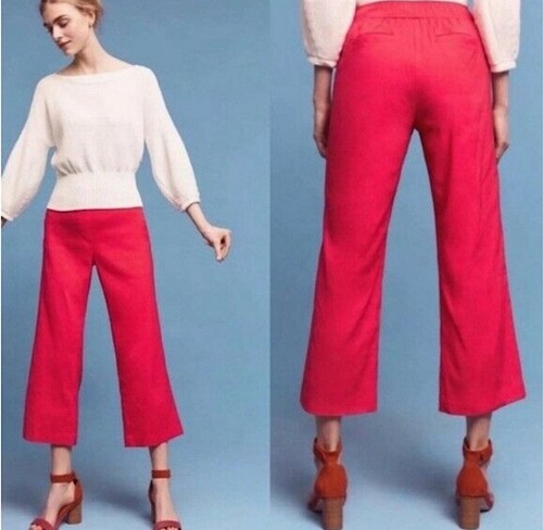 Anthropology Cartonnier Wide Leg Pants Womens Size Small Pink Linen Stretch