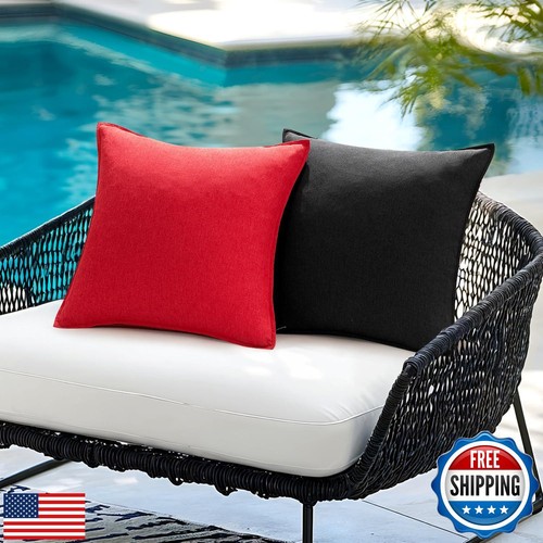 ANRODUO Set of 2 Outdoor Waterproof Pillow Covers 18x18 Inch Red Decorative T - Picture 4 of 5