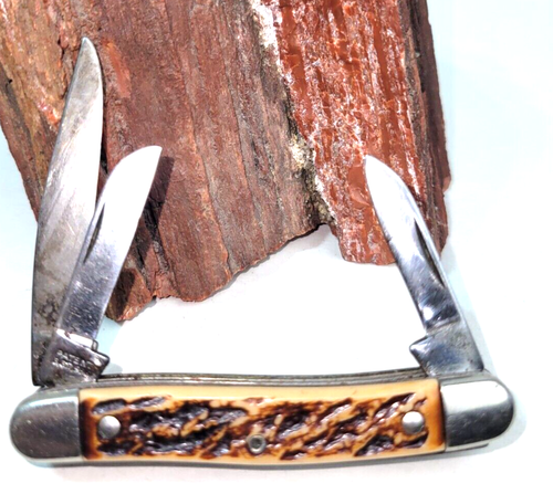 Vtg Colonial Prov USA 2 3/16" Pocket Jack Knife 3 SS Blades Jigged Handle - Picture 5 of 7