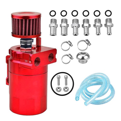 BLACK Universal Aluminum Oil Can Kit Reservoir Baffled Tank Breather Filter New - Imagen 12 de 12