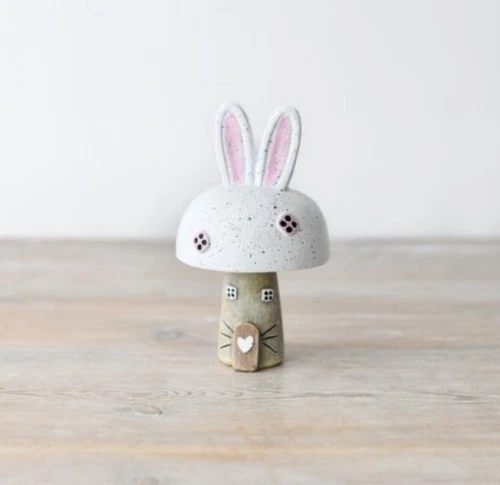 Bunny/Rabbit Ears Wooden Mushroom House Ornament 13cm