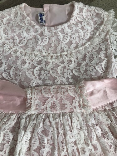 Vintage Tiny Town Togs Pink All Over Lace Toddler Girls Dress 2T? Pageant - Picture 11 of 12