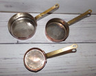 3 Pc Tin Lined Copper & Brass Fry Pan Shape Measuring Cups