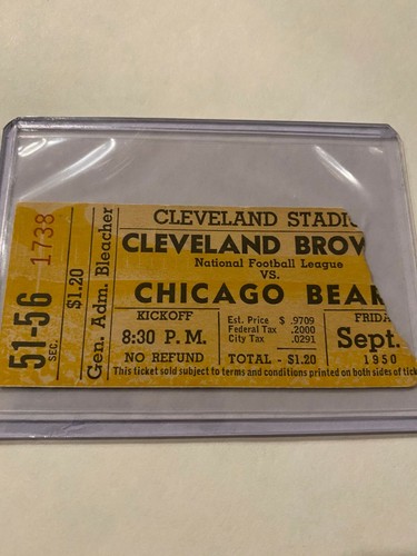 RARE VINTAGE 1950 NFL FOOTBALL CLEVELAND BROWNS TICKET STUB VS CHICAGO BEARS OLD