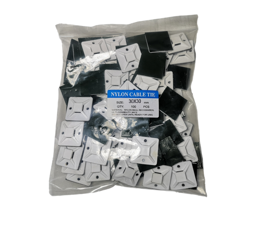 100) KLEBENDE KABELBINDER DRAHT KLEMME HALTERUNG, WANDHALTER BASIS 30X30MM 1-1/8" WEISS - Bild 1 von 3