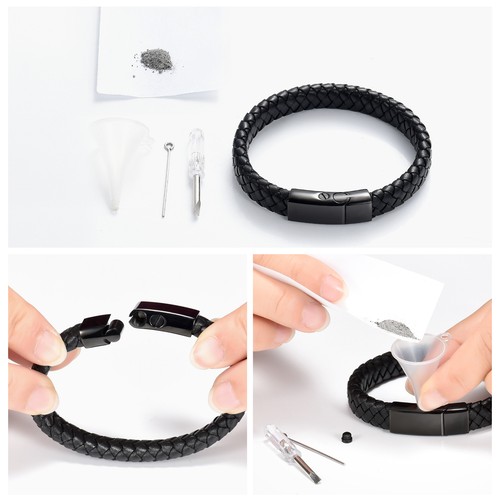 Men Braided Faux Leather Bracelet Ashes Urn Buckle Pet Human Memory Jewellery - Picture 6 of 29