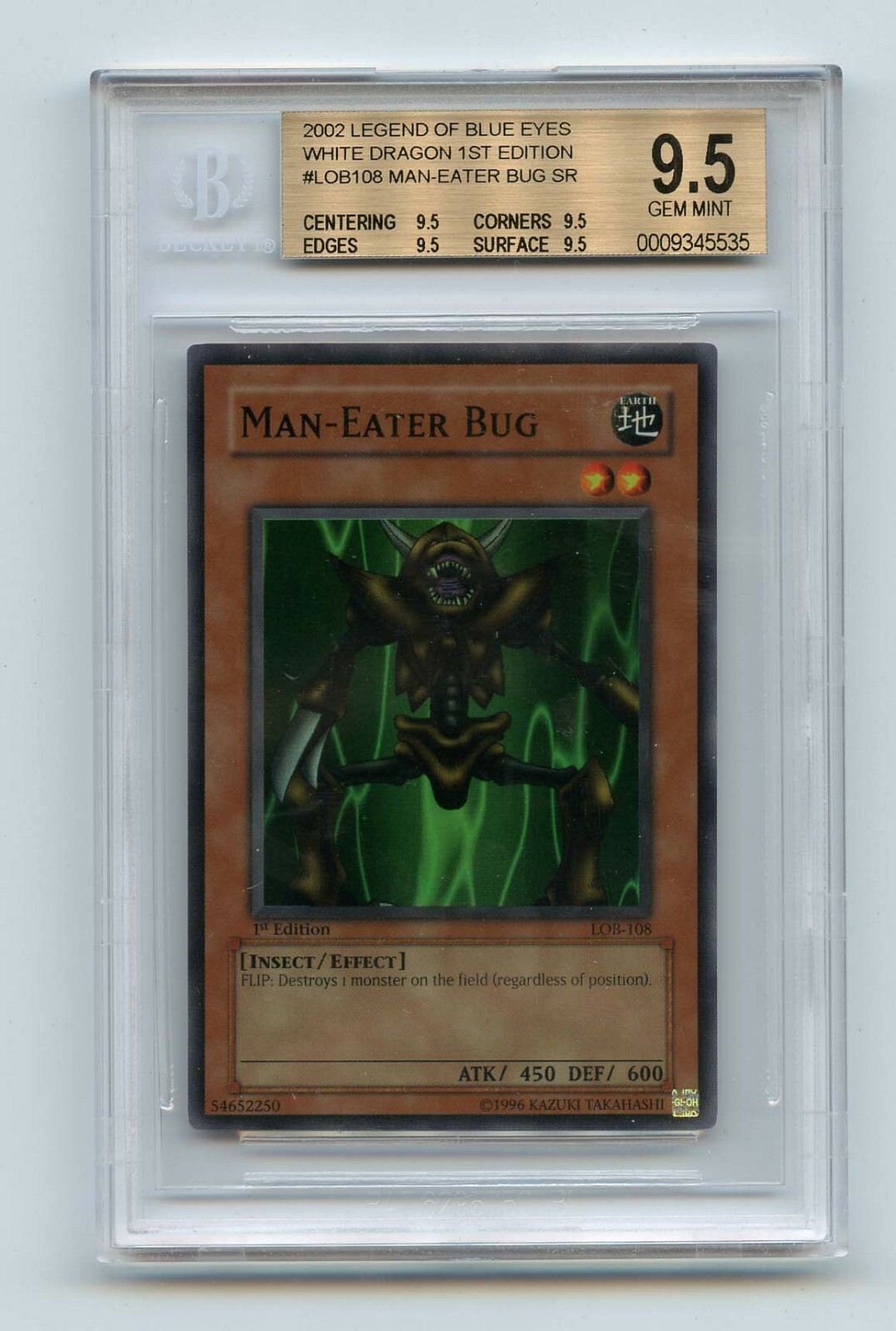Yu-Gi-Oh LOB 1st Edition Man-Eater Bug LOB-108 Graded BGS 9.5 GEM MINT Yu-Gi-Oh LOB 1st Edition Man-Eater Bug LOB-108 Graded BGS 9.5 GEM MINT