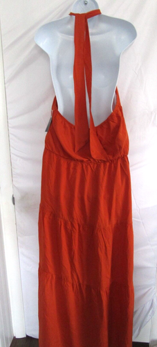 TEMOFON Women's size L Dress Halter Neck Boho Maxi  Backless Sleeveless Orange - Afbeelding 3 van 11