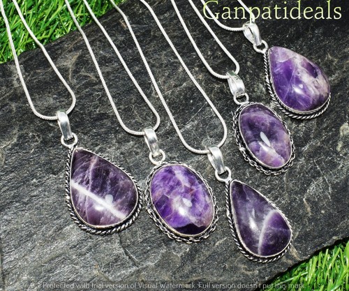 SALE !! Amethyst Gemstone Chain Pendant Lot 925 Silver Plated Ethnic Jewelry - Picture 3 of 5
