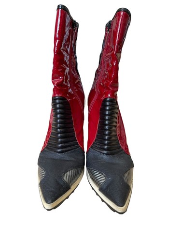 Casadei RARE Red Black Patent Leather Boots Size 9 Thriller Michael Jackson Y2K - Picture 8 of 18